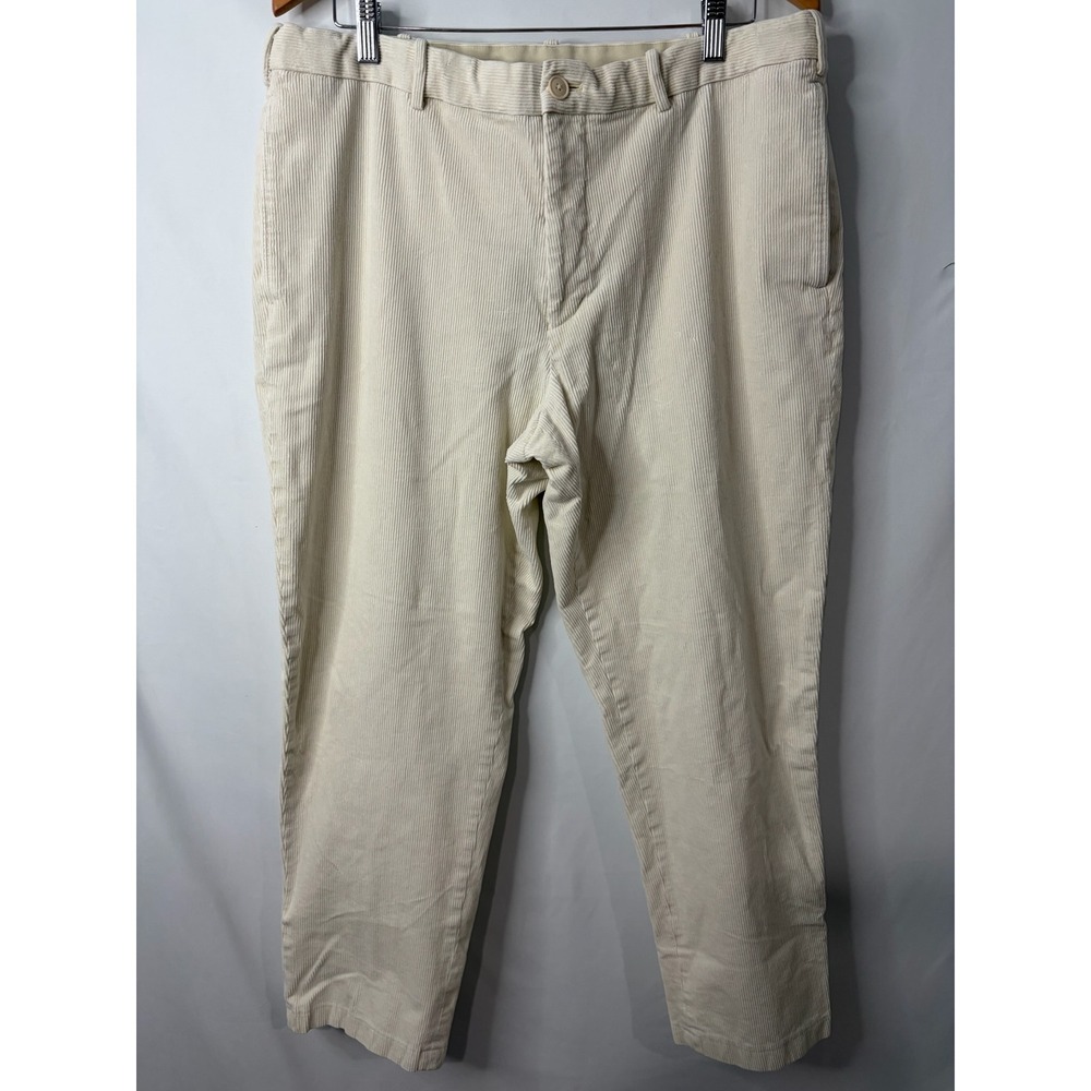 Uniqlo Mens Corduroy Pants Cream Off White Stretch Trousers Sz 36 Elastic Waist